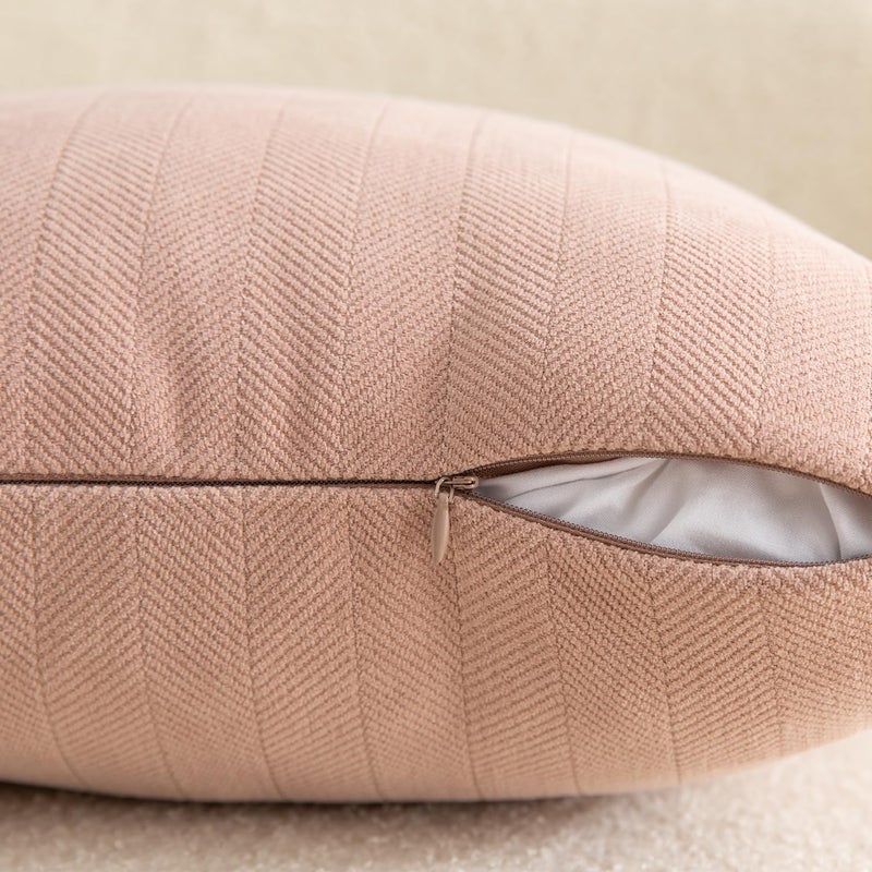 MANDIOO Pack of 2 Chenille Throw Pillow Covers Elegant Design Soft and Luxurious Decorative Cushion Covers Pillowcase Couch Sofa Bedroom Living Room Home Decor 16x24 Inch Pink - Image 3