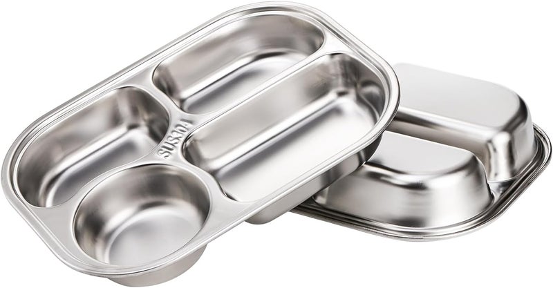 DEAYOU 4 Pack 18/10 Stainless Steel Divided Plate, Small Child Plate with 4-Compartment, Portion Control Serving Platter, Mess Food Sectioned Tray for Dinner, Lunch, Cafeteria, Kids, Adult - Image 4