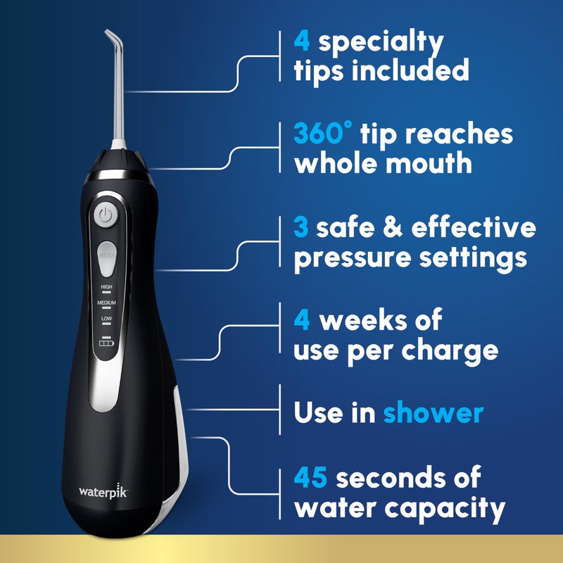 Waterpik Cordless Advanced 2.0 Water Flosser For Teeth, Gums, Braces, Dental Care With Travel Bag and 4 Tips, ADA Accepted, Rechargeable, Portable, and Waterproof, Black WP-582, Packaging May Vary - Image 2
