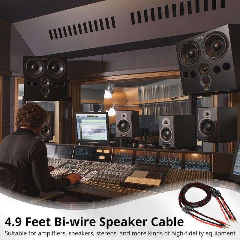 4.9Ft Bi-Wire Audio Cable, 2 Speaker Cable Pairs with 16 Gold-Plated Banana Plugs, Splitter Speaker Cable for Home, Ktv, and Stage Sound Systems - Image 3