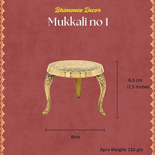 Bhimonee Decor Brass Mukkali No.1 | 8 x 6.5 cm, 110 gm Traditional Handcrafted Pooja Chowki Stand for Idols & Mandir | Decorative Spiritual Home & Temple Accessory - Image 2