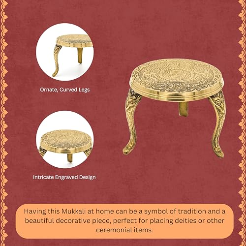 Bhimonee Decor Brass Mukkali No.1 | 8 x 6.5 cm, 110 gm Traditional Handcrafted Pooja Chowki Stand for Idols & Mandir | Decorative Spiritual Home & Temple Accessory - Image 3
