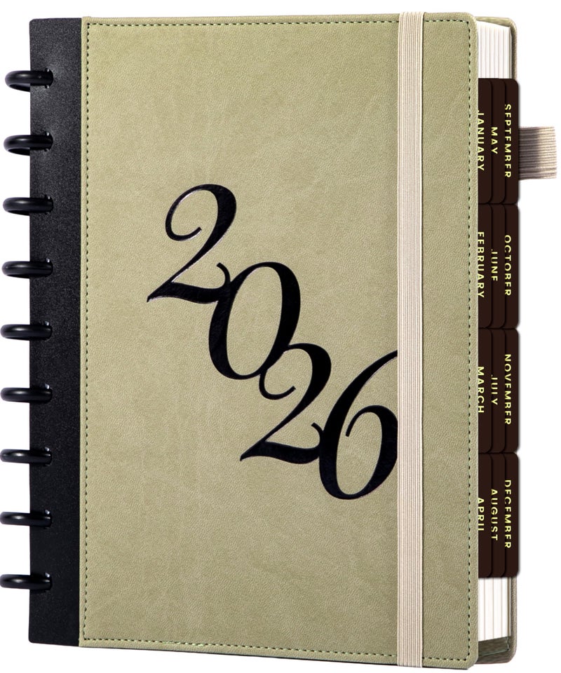 FLYING EAGLE Discbound Planner 2026 Weekly and Monthly 12 Months Jan 2026 - Dec 2026 Calendar Planners 7.8 x 9.6in Hardcover Planner with Tabs, Inner Pocket, Pen Holder, Elastic Closure, Green - Image 1