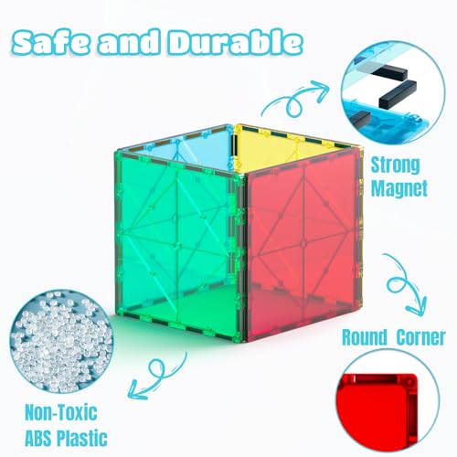 Bmag 4 Piece Magnetic Tiles Large Square Magnet 3D Building Blocks Expansion Set for Kids STEM Preschool Learning Kit Educational Playset Construction Toys for Boys Girls Ages 3 - Image 5
