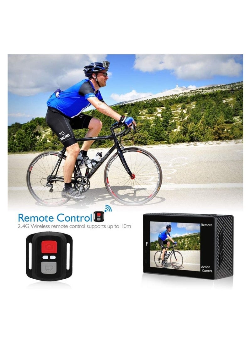 Generic - 4K Action Camera, 16MP WiFi Waterproof Camera,EIS Touch Screen, PC Webcam, 170 Deg Wide Angle 30M Underwater Camcorder with a 64GB U3 Card, Remote Control and Accessories - Image 1