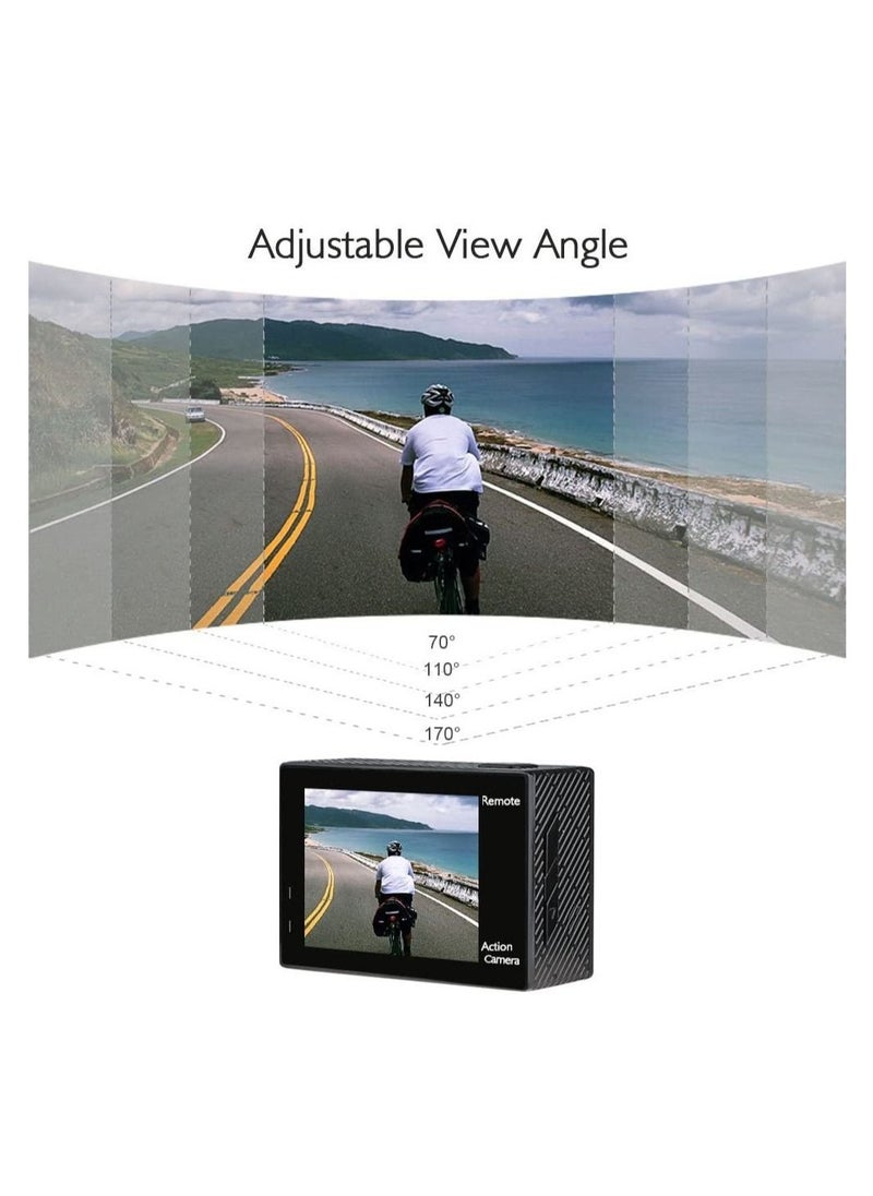 Generic - 4K Action Camera, 16MP WiFi Waterproof Camera,EIS Touch Screen, PC Webcam, 170 Deg Wide Angle 30M Underwater Camcorder with a 64GB U3 Card, Remote Control and Accessories - Image 1