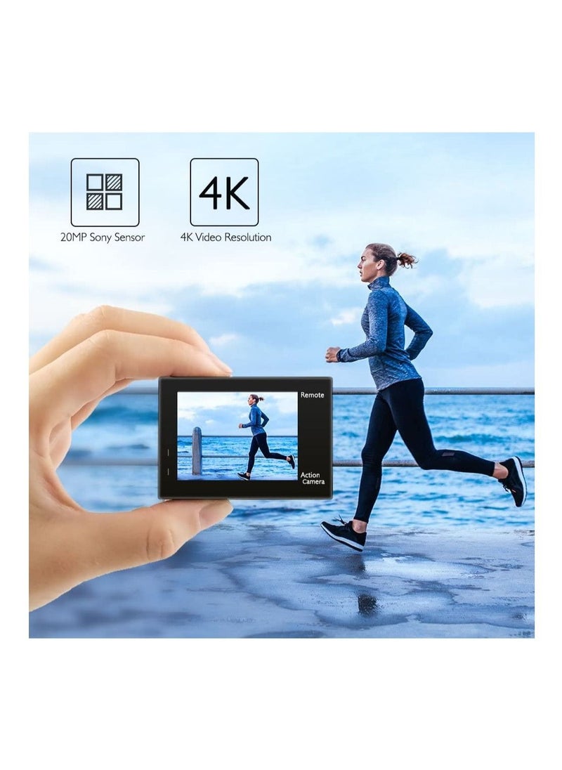 Generic - 4K Action Camera, 16MP WiFi Waterproof Camera,EIS Touch Screen, PC Webcam, 170 Deg Wide Angle 30M Underwater Camcorder with a 64GB U3 Card, Remote Control and Accessories - Image 1