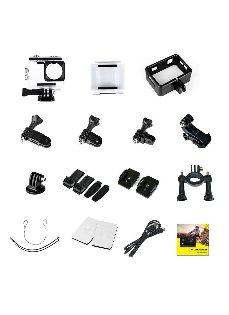 Generic - 4K Action Camera, 16MP WiFi Waterproof Camera,EIS Touch Screen, PC Webcam, 170 Deg Wide Angle 30M Underwater Camcorder with a 64GB U3 Card, Remote Control and Accessories - Image 1