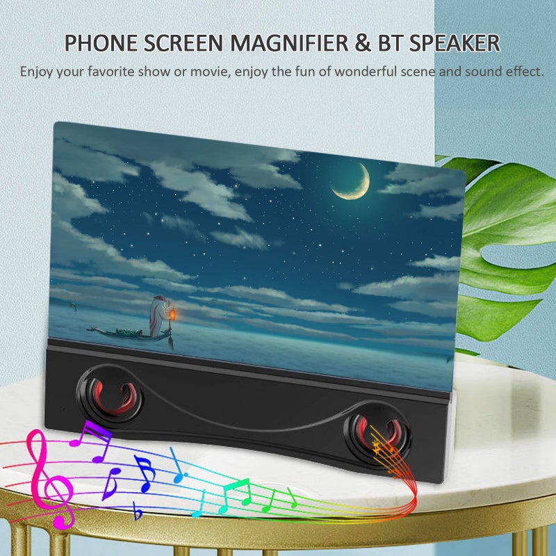 12-inch Mobile Phone Screen Magnifier Bluetooth Speaker Smartphone Screen Amplifier Phone Projector Screen Foldable Phone Stand Compatible with All Smartphones - Image 2