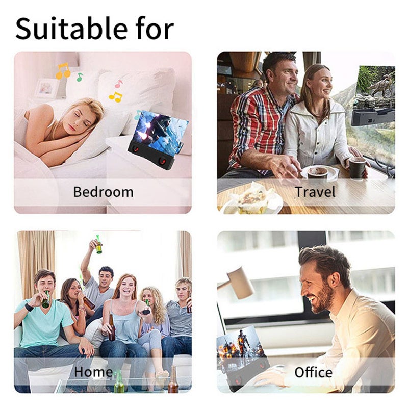 12-inch Mobile Phone Screen Magnifier Bluetooth Speaker Smartphone Screen Amplifier Phone Projector Screen Foldable Phone Stand Compatible with All Smartphones - Image 4