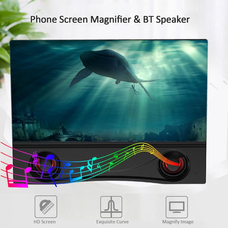12-inch Mobile Phone Screen Magnifier Bluetooth Speaker Smartphone Screen Amplifier Phone Projector Screen Foldable Phone Stand Compatible with All Smartphones - Image 5