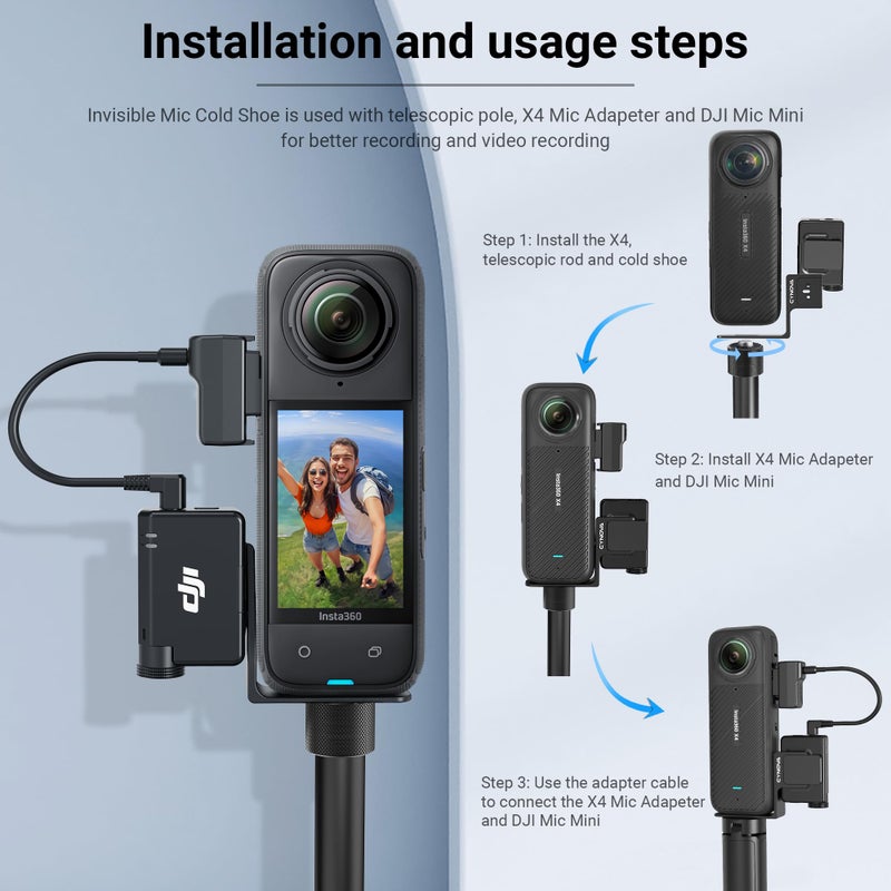 CYNOVA Insta 360 X4 DJI Mic Mini Mount, Invisible Mic Bracket for Insta360 X4 Accessories, Compatible with Insta360 X4 / X3ï¼ˆwith 3.5mm Audio Cableï¼‰ - Image 3