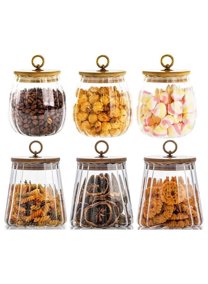 AUTOYSUR Glass Storage Jars with Airtight Lids, Decorative Coffee Bar Container with Airtight Bamboo Lid Metal Ring Canisters Sets for Home Kitchen Storing Candy, Cookie, Nuts, Oatmeal (Oval+Taper, 6pcs)  - Image 1