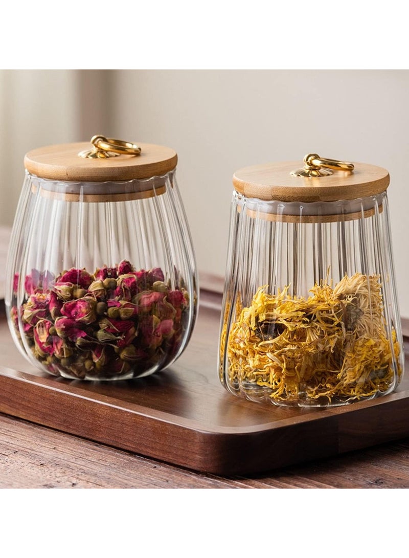 AUTOYSUR Glass Storage Jars with Airtight Lids, Decorative Coffee Bar Container with Airtight Bamboo Lid Metal Ring Canisters Sets for Home Kitchen Storing Candy, Cookie, Nuts, Oatmeal (Oval+Taper, 6pcs)  - Image 2