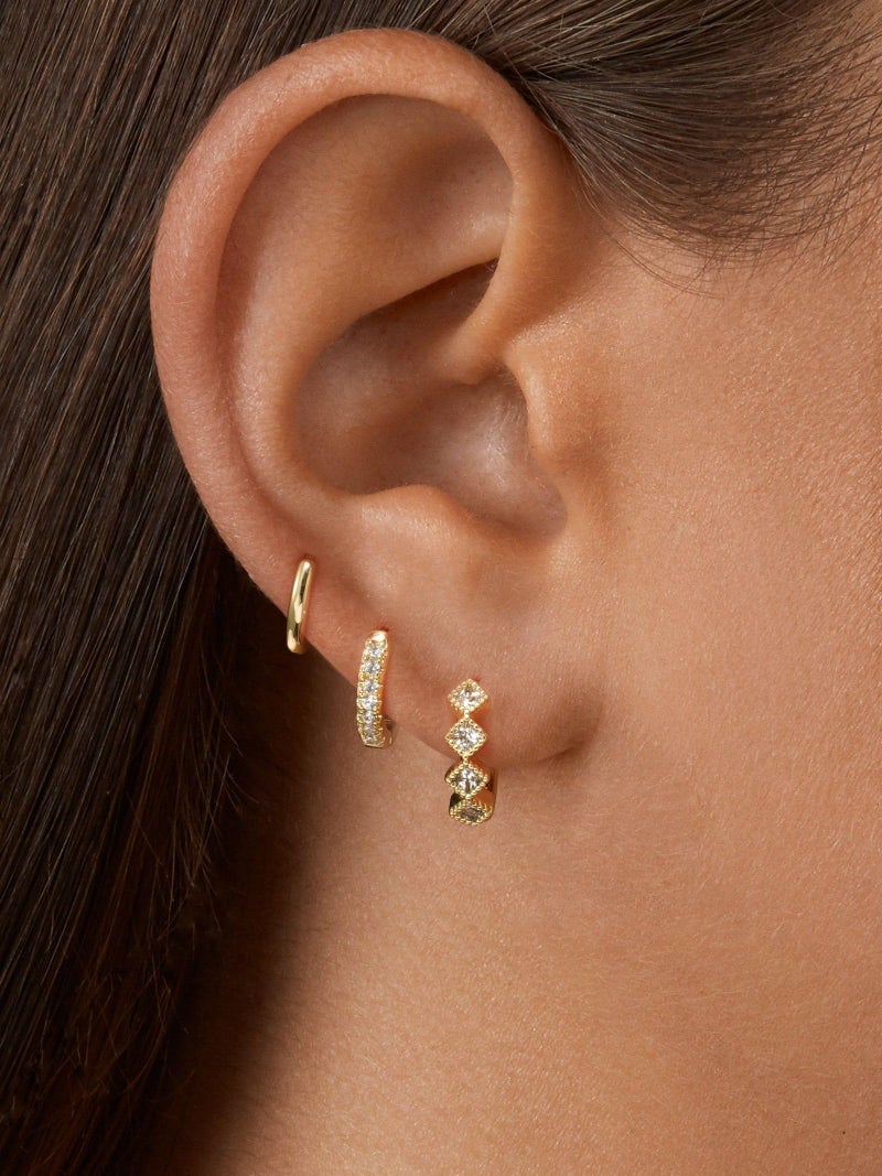 Rotnso Gold Hoop Earrings Set for Women Trendy, 14K Gold Plated Chunky Hypoallergenic Small Diamond Huggie Cartilage Hoops Cute Cubic Zirconia Dangle Earrings Jewelry Gifts - Image 3