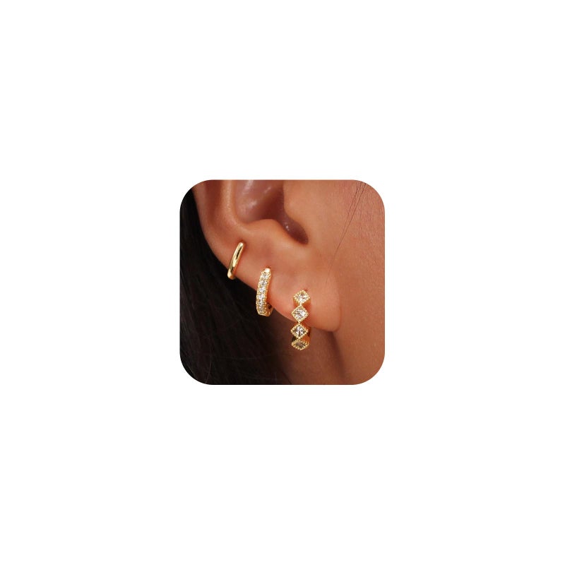Rotnso Gold Hoop Earrings Set for Women Trendy, 14K Gold Plated Chunky Hypoallergenic Small Diamond Huggie Cartilage Hoops Cute Cubic Zirconia Dangle Earrings Jewelry Gifts - Image 1