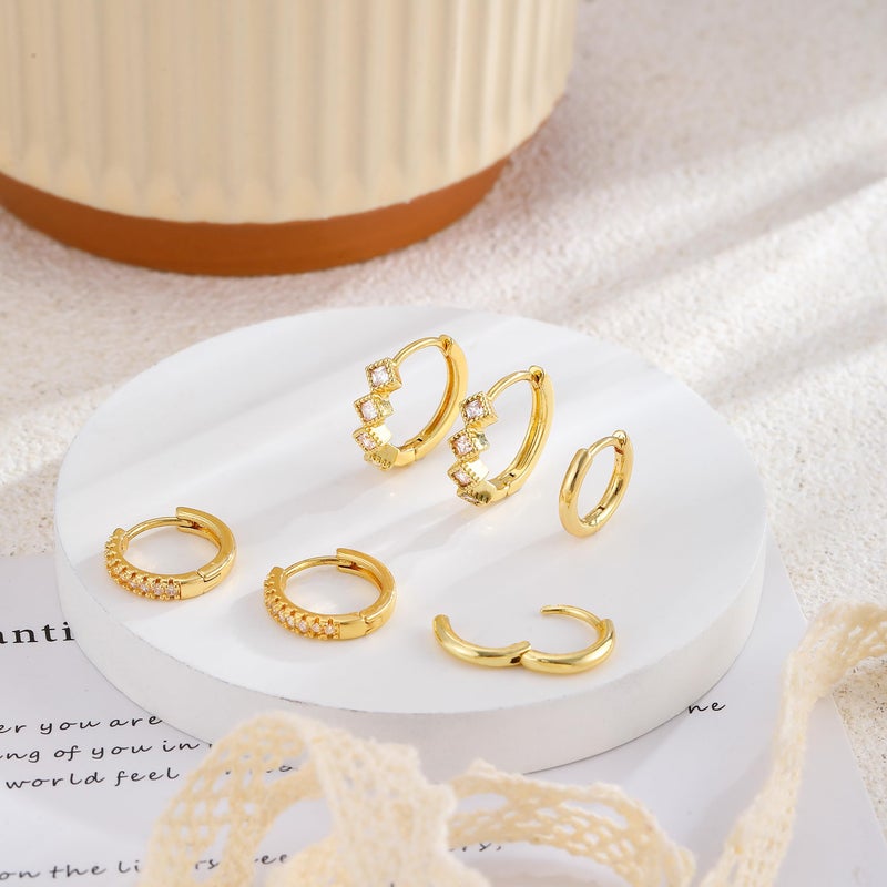 Rotnso Gold Hoop Earrings Set for Women Trendy, 14K Gold Plated Chunky Hypoallergenic Small Diamond Huggie Cartilage Hoops Cute Cubic Zirconia Dangle Earrings Jewelry Gifts - Image 5