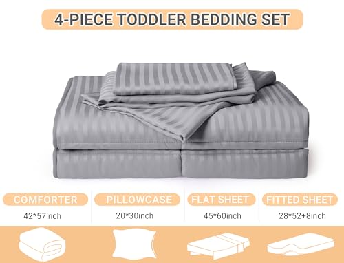 ZPECC Toddler Bedding Set 4 Piece Hypoallergenic Baby Crib Bedding Set for Boys and Girls Includes Toddler Comforter Flat Sheet Fitted Sheet and Pillowcase Grey Stripe - Image 3