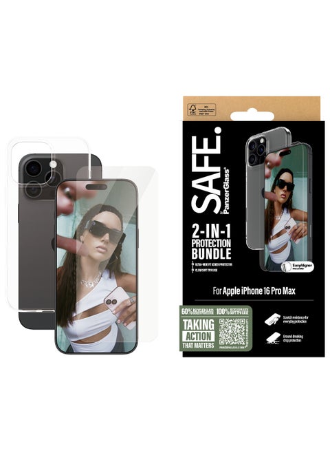 SAFE by PanzerGlass® 2-in-1 for Apple iPhone 16 Pro Max, Tempered Glass Screen Protector + Transparent TPU Case, 60% Recycled Glass, 100% Recycled Plastic, Crystal-clear screen coverage