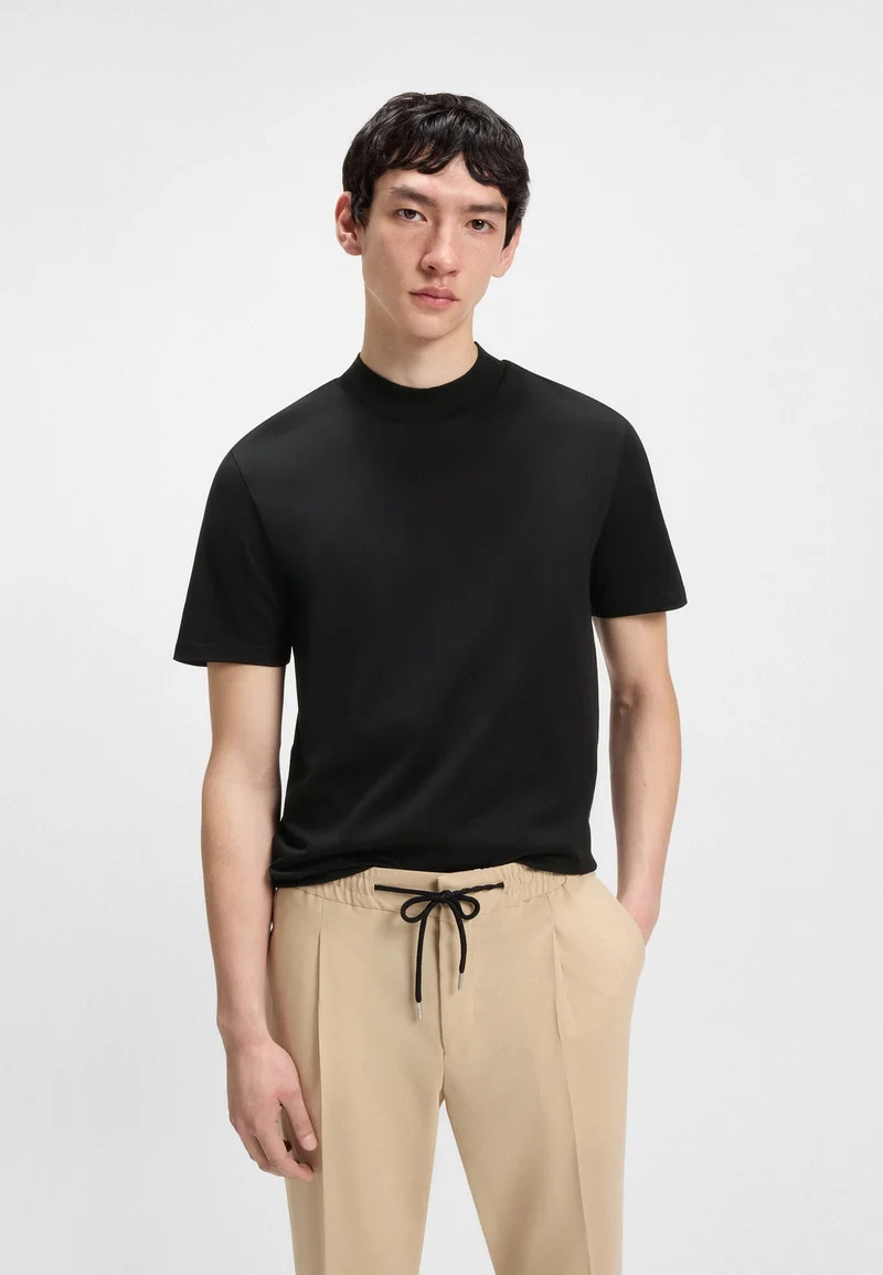 HUGO Slim-fit T-shirt in stretch cotton with stand collar