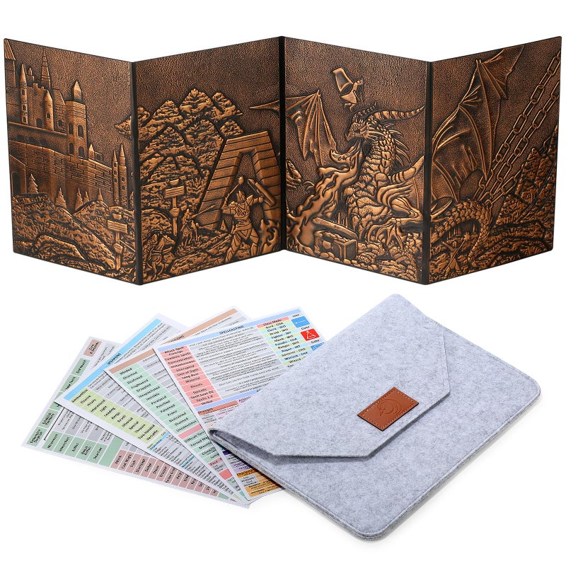 DNDND DM Screen 3D FauxLeather Embossed Dragon with FourPanel Pockets DND Master Screen with Gorgeous Gift Flet Case for DD Dungeons and Dragon Tabletop Game Copper - Image 3