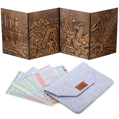 DNDND DM Screen 3D FauxLeather Embossed Dragon with FourPanel Pockets DND Master Screen with Gorgeous Gift Flet Case for DD Dungeons and Dragon Tabletop Game Copper - Image 1