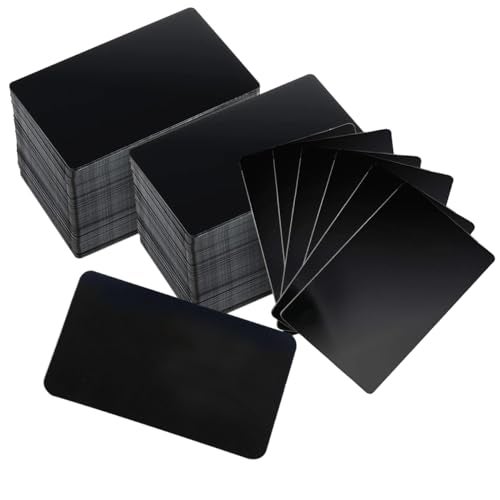 LOSYHU 100PCS Metal Business Card 0.45mm Thickness Aluminum Metal Blanks Cards for Laser Engraving Home Office Customer DIY Gift Plate Invitations, 3.4 x 2.1 Inch, Black - Image 1