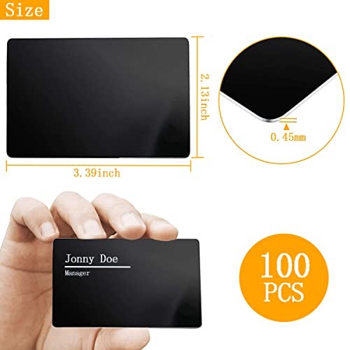 LOSYHU 100PCS Metal Business Card 0.45mm Thickness Aluminum Metal Blanks Cards for Laser Engraving Home Office Customer DIY Gift Plate Invitations, 3.4 x 2.1 Inch, Black - Image 2