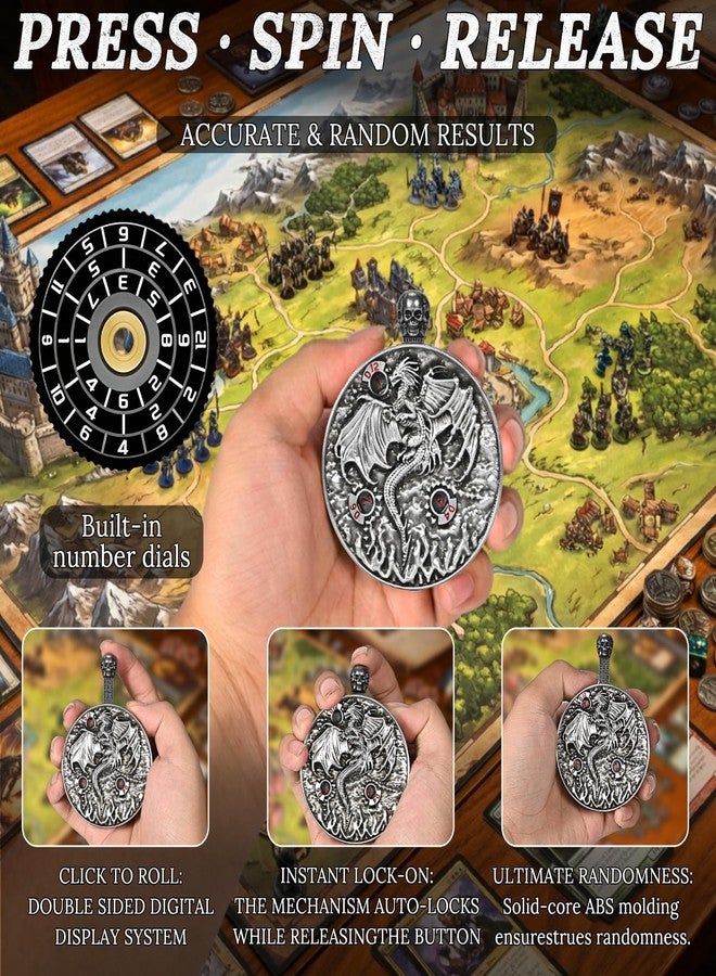 UBEUCK Roulette Dice -Steampunk Dragon Spinner Dice for DND 7-in-1 Metal Tabletop RPG with Packaging Box DND Dice Enthusiast Gift (Dice - Ancient Nickel) - Image 3
