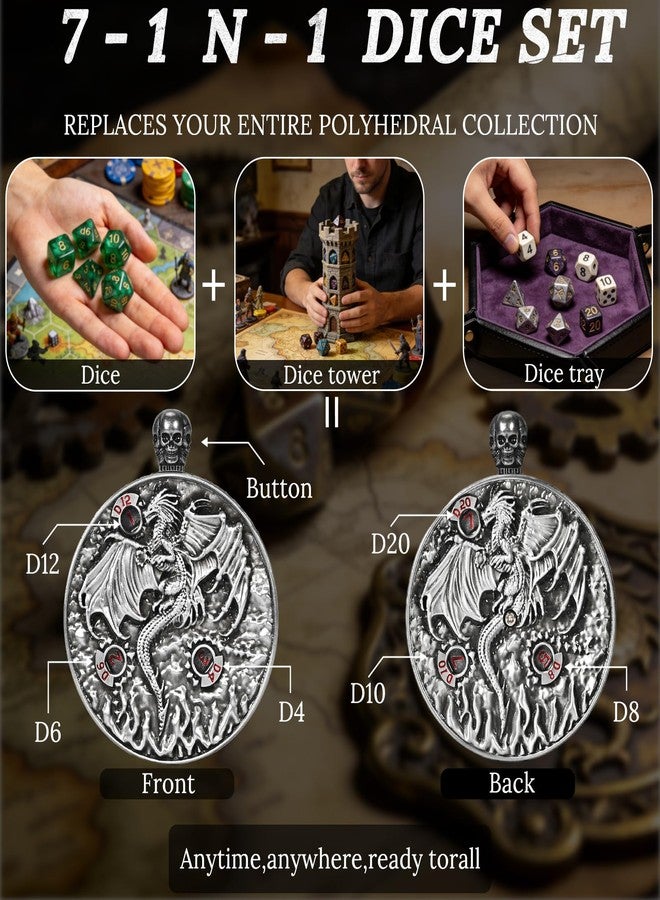 UBEUCK Roulette Dice -Steampunk Dragon Spinner Dice for DND 7-in-1 Metal Tabletop RPG with Packaging Box DND Dice Enthusiast Gift (Dice - Ancient Nickel) - Image 2