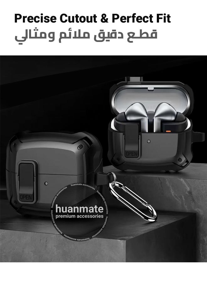 huanmate Samsung Galaxy Buds 3 Pro Shockproof Protection Case Cover - Black - Lightweight, Stylish Design, Accurate Cut-outs - Easy to Install & Remove - Durable Shield for Your Samsung Galaxy Buds 3 Pro  - Image 2