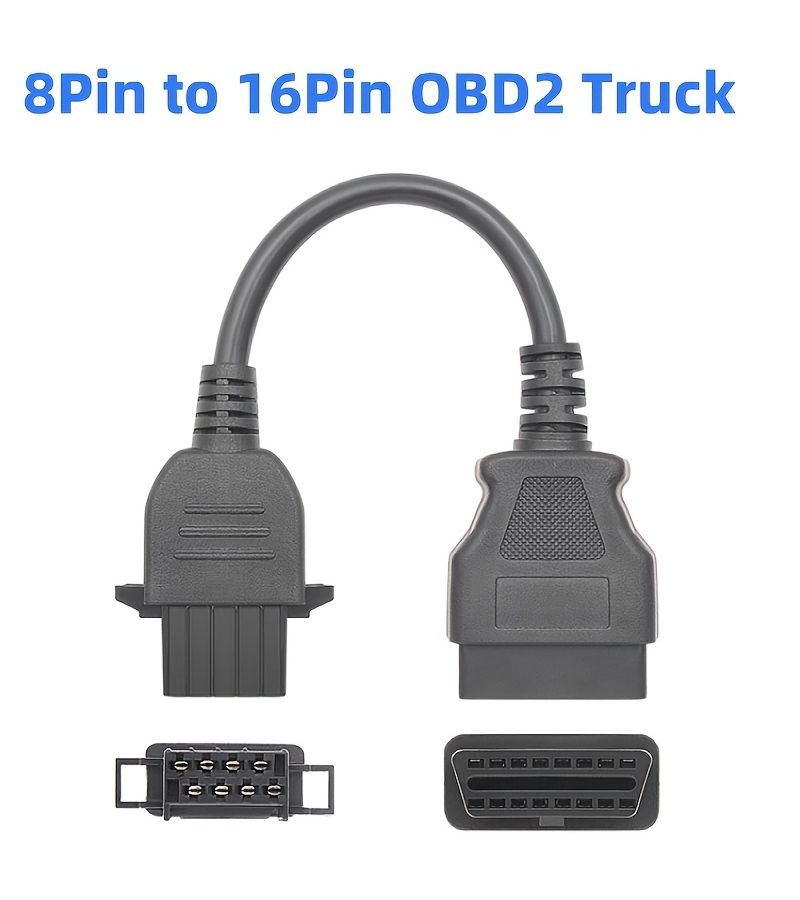 Black OBD 8 Pin to 16 Pin Diagnostic Adapter Cable for Volvo Trucks No Battery - Image 1