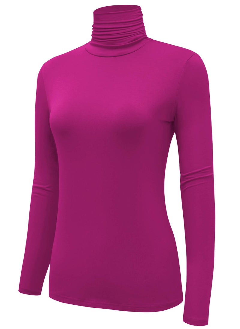 AUHEGN Womens Long Sleeve Turtleneck Lightweight Slim Active Shirt Magenta Large - Image 2
