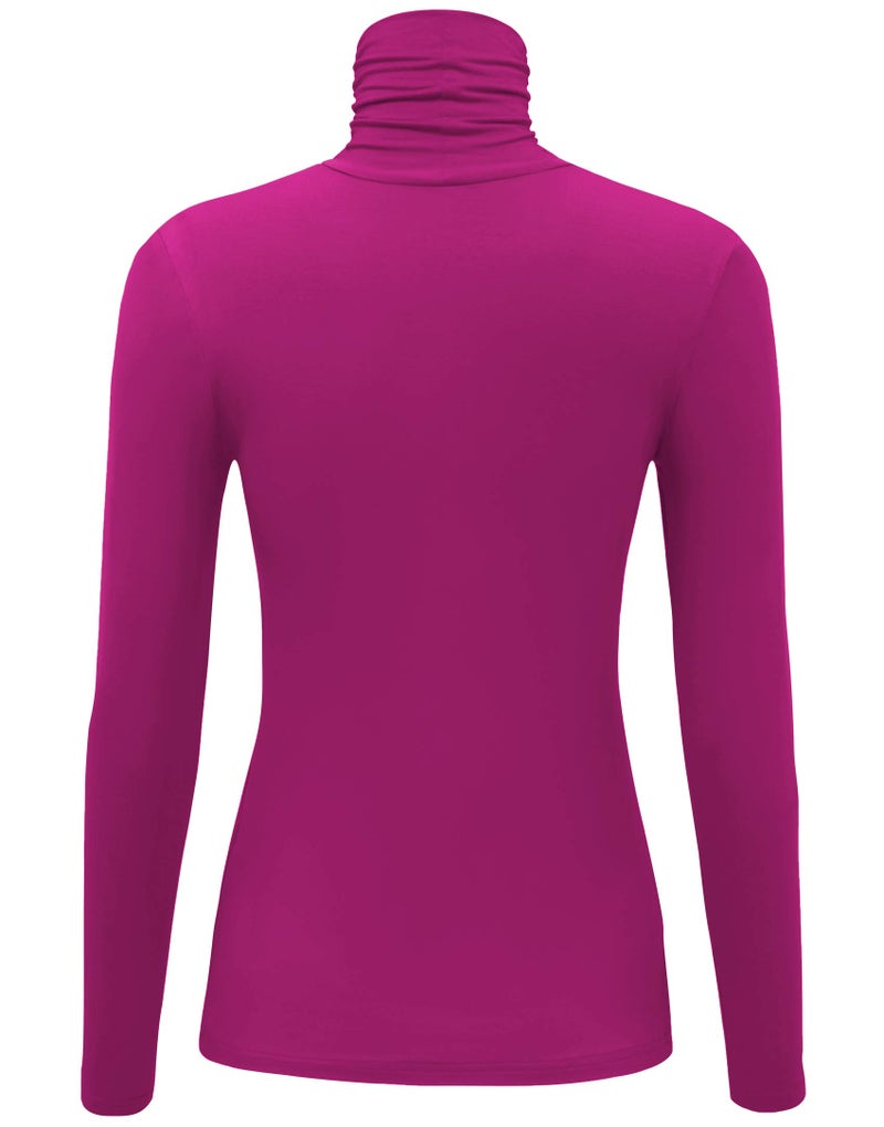AUHEGN Womens Long Sleeve Turtleneck Lightweight Slim Active Shirt Magenta Large - Image 3