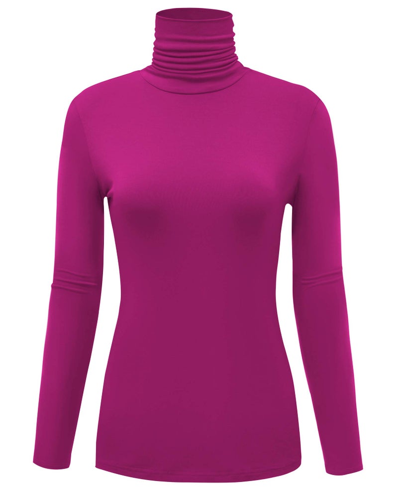 AUHEGN Womens Long Sleeve Turtleneck Lightweight Slim Active Shirt Magenta Large - Image 1