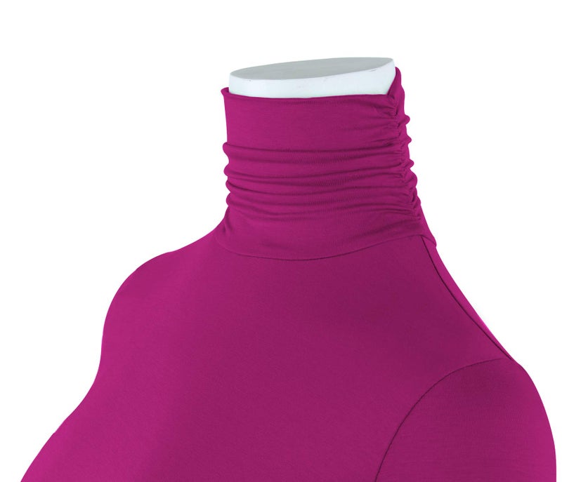 AUHEGN Womens Long Sleeve Turtleneck Lightweight Slim Active Shirt Magenta Large - Image 4