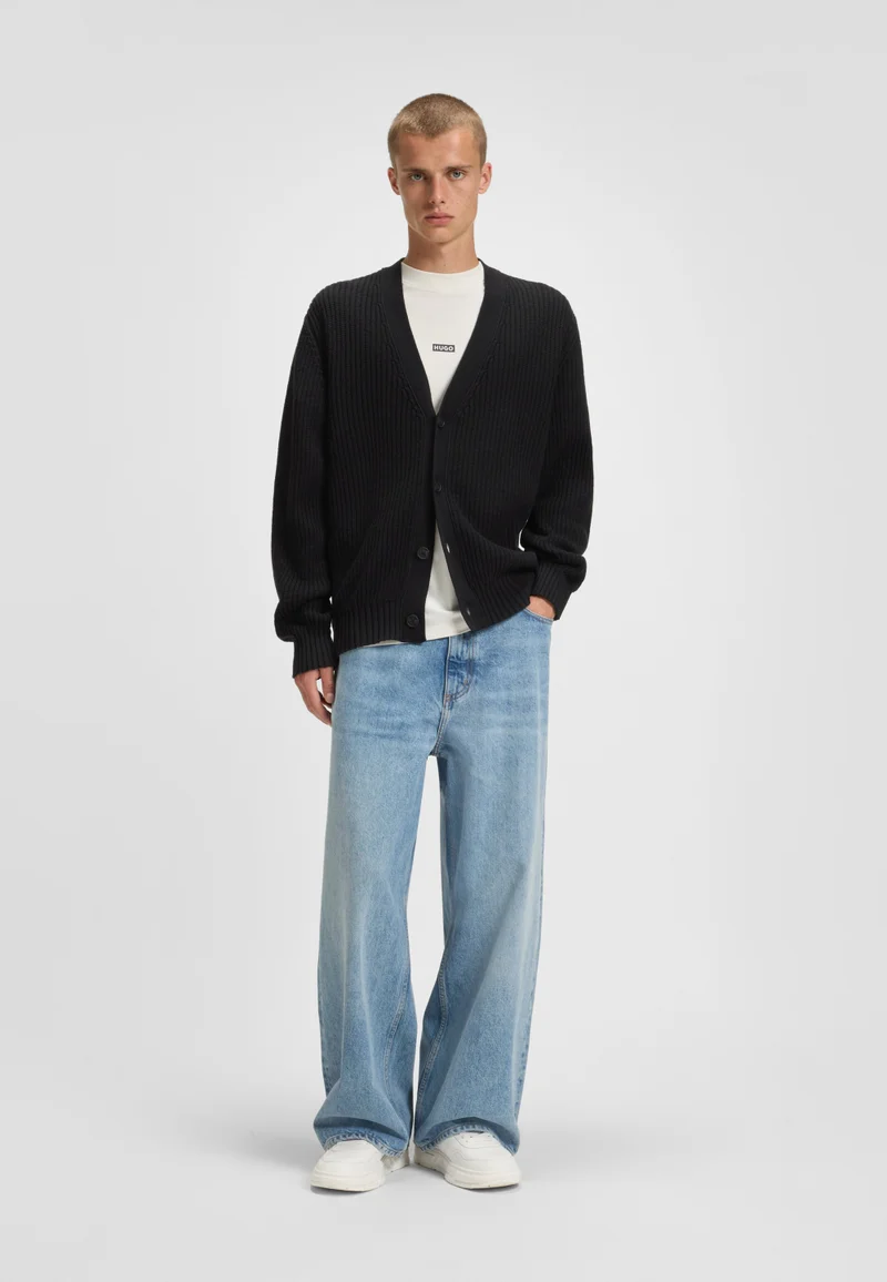 HUGO Relaxed-fit cardigan with ribbed structure