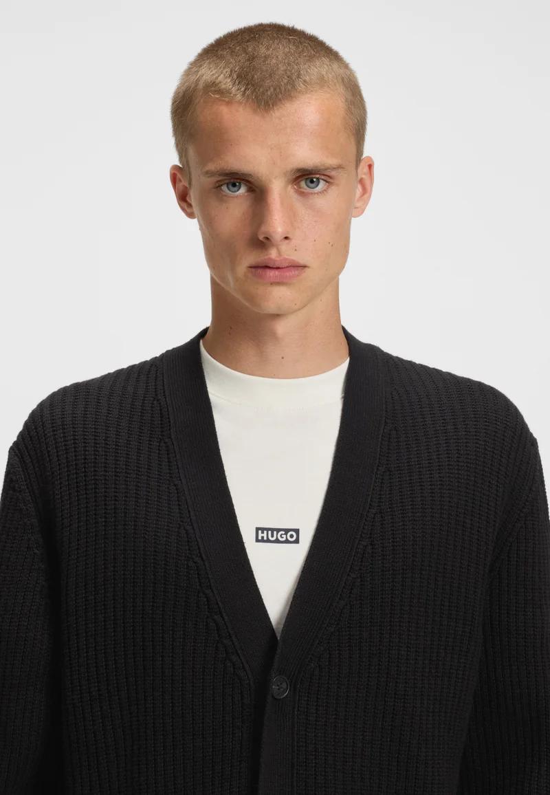 HUGO Relaxed-fit cardigan with ribbed structure