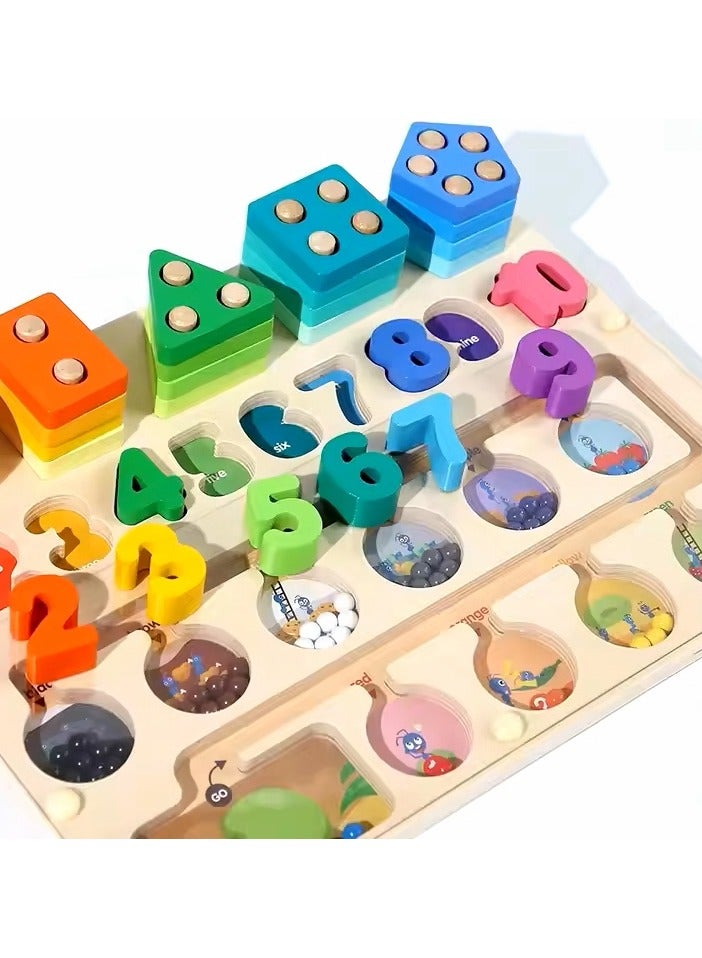 عام وسيلة تعليمية، لعبة المتاهة المغناطيسية الخشبية، الفرز بالألوان والأشكال والأرقام،لعبة لوحية ثلاثية الأبعاد، لعبة تعليمية للأطفال بأسلوب مونتيسوري (أرقام، أشكال، ألوان) - Image 3