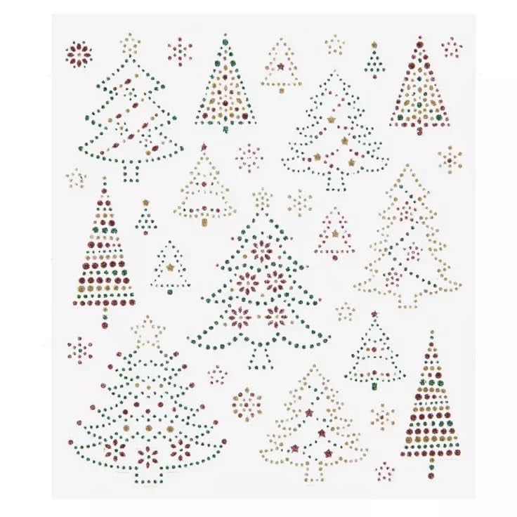 Christmas Tree Glitter Gem Stickers for Holiday Crafts or Scrapbooks 62 Pieces
