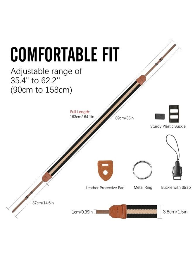 MoKo Camera Strap, Cotton Woven Camera Strap, Adjustable Universal Neck & Shoulder Strap for Video Camcorder, Binoculars, and Nikon/Canon/Sony/Minolta/Panasonic/SLR/DSLR Digital Cameras, Black & Beige