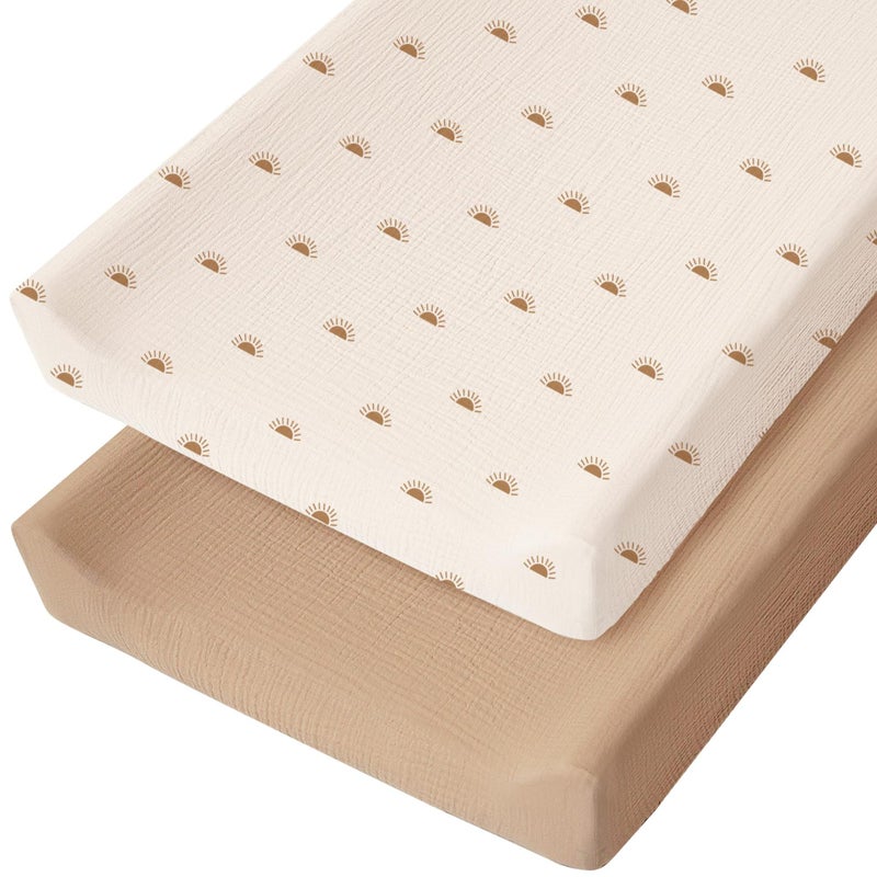 Changing Table Two-Piece Wrinkled Cloth Baby Cotton Yarn Bed Hat Solid Color Baby Bed All-Inclusive Bedspread Double-Layer Cotton Yarn Through - Image 4