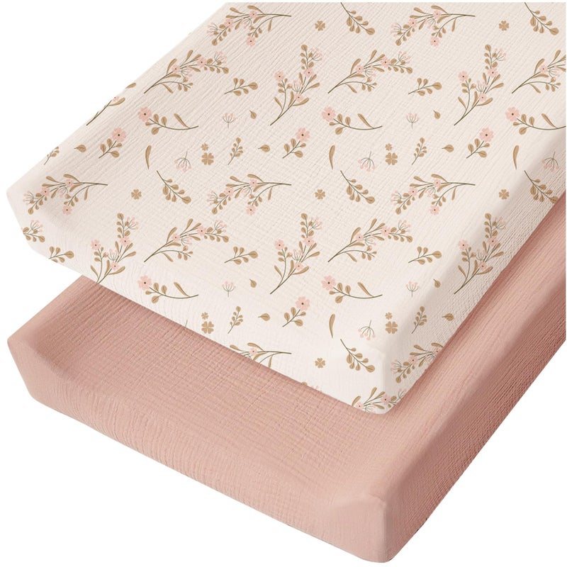 Changing Table Two-Piece Wrinkled Cloth Baby Cotton Yarn Bed Hat Solid Color Baby Bed All-Inclusive Bedspread Double-Layer Cotton Yarn Through - Image 2