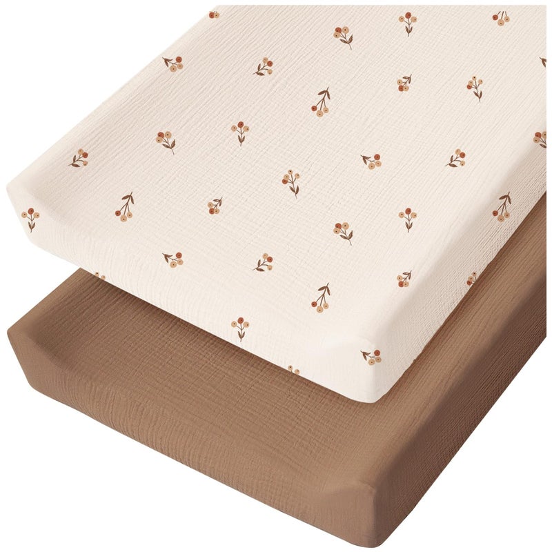Changing Table Two-Piece Wrinkled Cloth Baby Cotton Yarn Bed Hat Solid Color Baby Bed All-Inclusive Bedspread Double-Layer Cotton Yarn Through - Image 3