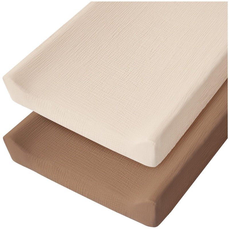 Changing Table Two-Piece Wrinkled Cloth Baby Cotton Yarn Bed Hat Solid Color Baby Bed All-Inclusive Bedspread Double-Layer Cotton Yarn Through - Image 5
