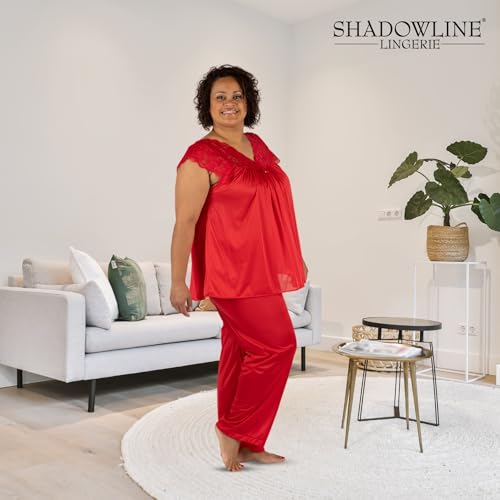 Shadowline Women's Silhouette Short Cap Sleeve Pajama Set, Red, Medium - Image 2