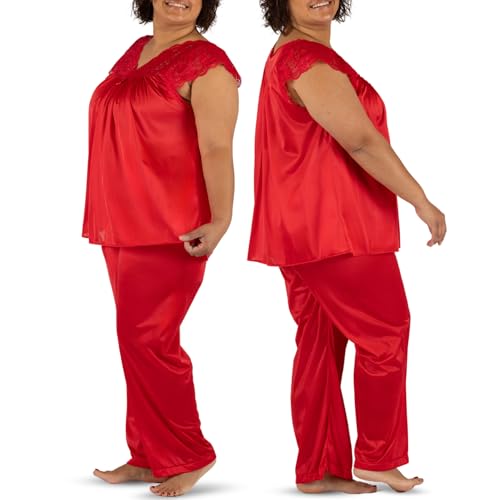Shadowline Women's Silhouette Short Cap Sleeve Pajama Set, Red, Medium - Image 1