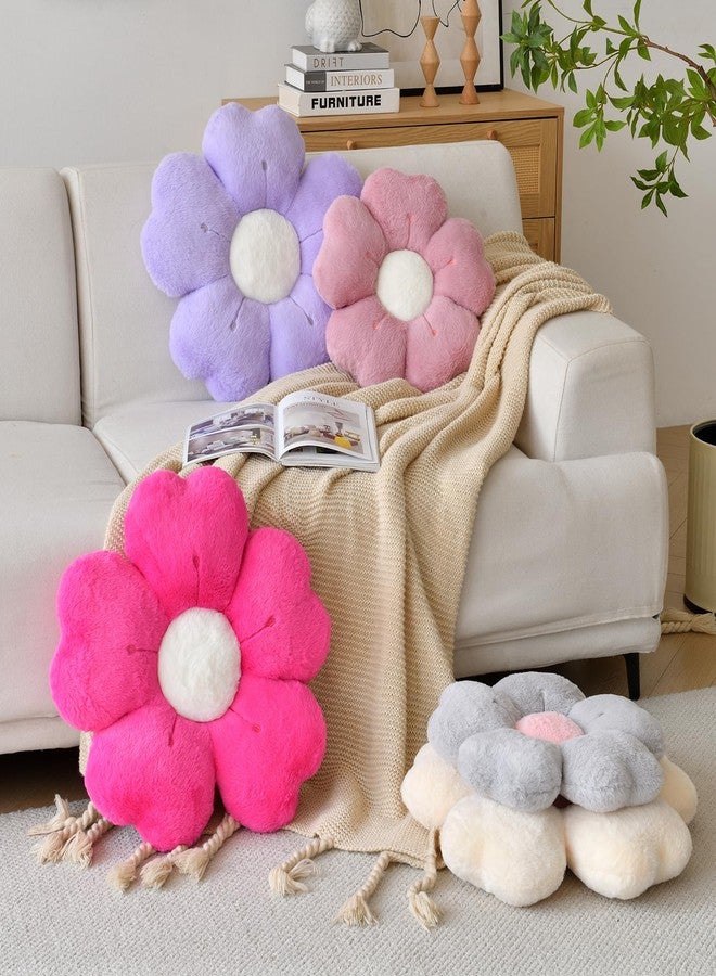 ZCNYCLAM Flower Shaped Pillow, Cute Decorative Throw Pillow with Soft Artificial Rabbit Fur for Couch Bed Chair Floor, Flower Pillows Seating Cushions with Room Décor for Bedroom Living Room (13.7" Lavender) - Image 5