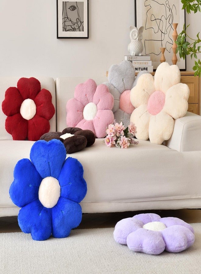 ZCNYCLAM Flower Shaped Pillow, Cute Decorative Throw Pillow with Soft Artificial Rabbit Fur for Couch Bed Chair Floor, Flower Pillows Seating Cushions with Room Décor for Bedroom Living Room (13.7" Lavender) - Image 2