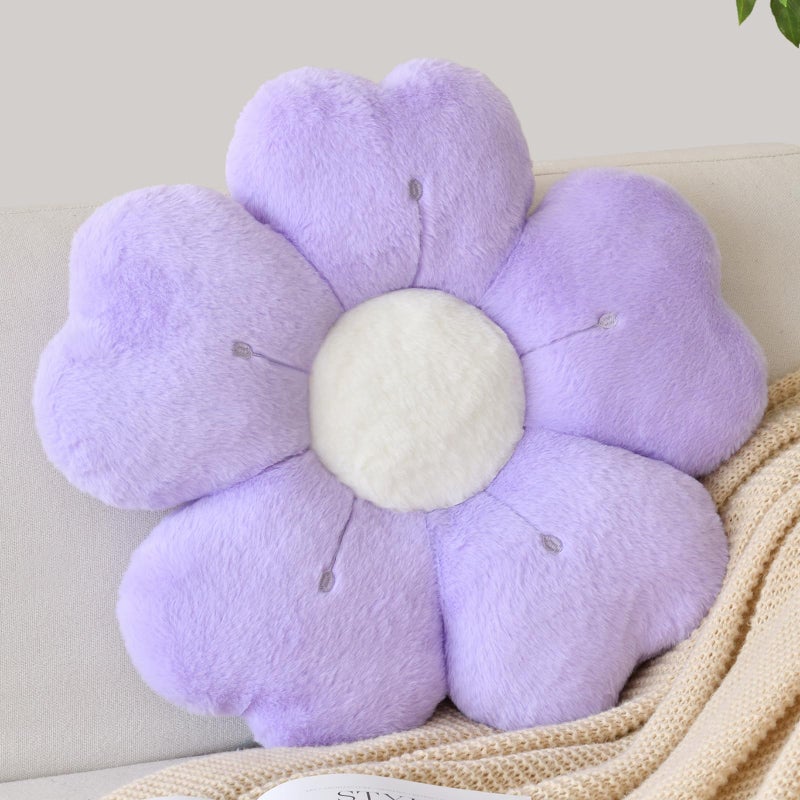 ZCNYCLAM Flower Shaped Pillow, Cute Decorative Throw Pillow with Soft Artificial Rabbit Fur for Couch Bed Chair Floor, Flower Pillows Seating Cushions with Room Décor for Bedroom Living Room (13.7" Lavender) - Image 1